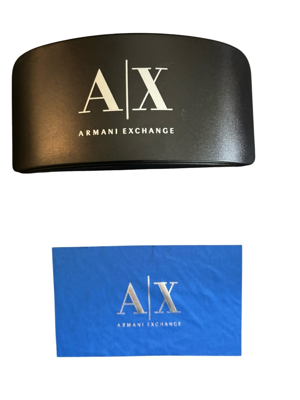 Armani Exchange HARD Sunglasses Shell Black CASE & CLOTH Blue Authentic Used